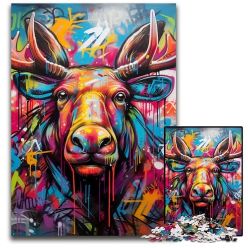 Elch-Graffiti-Puzzle, 1000 Teile, Holzpuzzle für Erwachsene, anspruchsvolles Denkspiel, entspannendes Spielzeug für Teenager, 50x75cm/19,68x29,52 Zoll Elch-Graffiti-Puzzle, 1000 Teile, Holzpuzzle für Erwachsene, anspruchsvolles Denkspiel, entspannendes Spielzeug für Teenager, 50x75cm/19,68x29,52 Zoll von MrChunlong