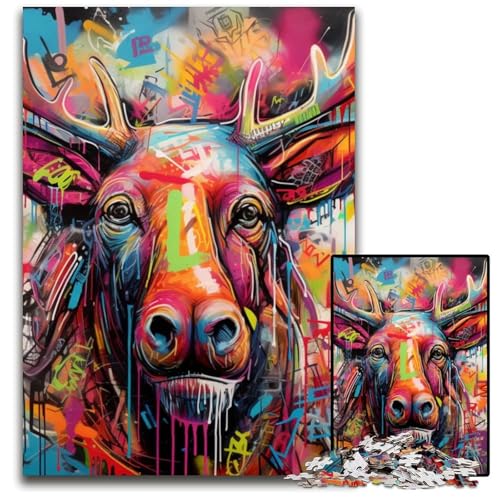 Elch-Graffiti-Puzzle, 1000 Teile, anspruchsvolles Denkspiel, Familienaktivität, Heimdekoration, 26x38cm/10,23x14,96 Zoll Elch-Graffiti-Puzzle, 1000 Teile, anspruchsvolles Denkspiel, Familienaktivität, Heimdekoration, 26x38cm/10,23x14,96 Zoll von MrChunlong