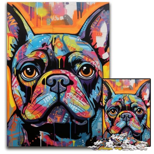Französische Bulldogge-Graffiti-Puzzles für Erwachsene, 1000-teiliges Papp-Puzzle für Erwachsene, anspruchsvolles Denkspiel für Teenager, Spaß für den Familienspieleabend, 26x38cm/10,23x14,96 Zoll von MrChunlong