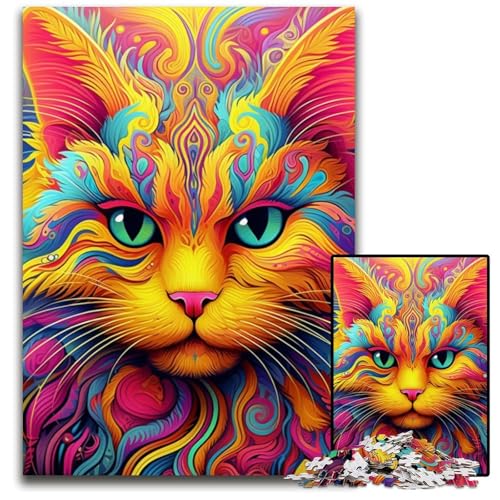 Gelbe Katze 1000 Teile Puzzle Geschenke Unmögliche Puzzles für Erwachsene Herausfordernde Denksportaufgabe für Teenager, Familienspaß Interaktives Spiel 26x38cm/10,23x14,96 Zoll von MrChunlong