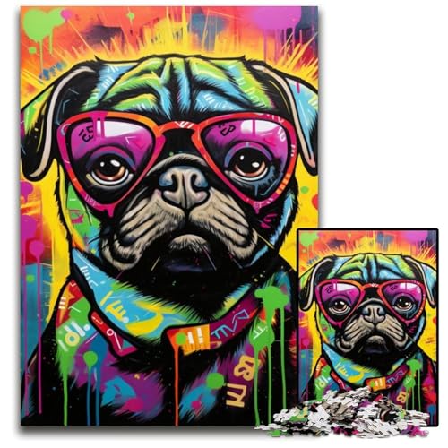 Graffiti-Malerei-Mops, 1000-teiliges Puzzle für Erwachsene, Holzpuzzle für Heimdekoration, Gehirntraining, 50x75cm/19,68x29,52 Zoll Graffiti-Malerei-Mops, 1000-teiliges Puzzle für Erwachsene, Holzpuzzle für Heimdekoration, Gehirntraining, 50x75cm/19,68x29,52 Zoll von MrChunlong