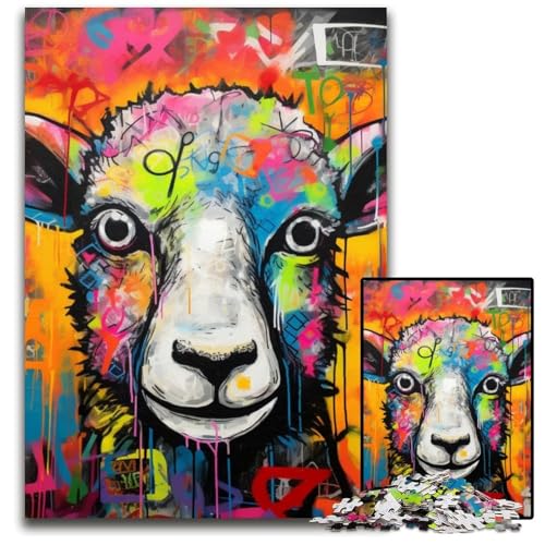 Graffiti-Malerei-Schaf-Puzzle 1000 Teile für Erwachsene, Puzzle für Erwachsene, Gehirn-Herausforderungsgeschenk, pädagogische Aktivität für Teenager, 50x75cm/19,68x29,52 Zoll Graffiti-Malerei-Schaf-Puzzle 1000 Teile für Erwachsene, Puzzle für Erwachsene, Gehirn-Herausforderungsgeschenk, pädagogische Aktivität für Teenager, 50x75cm/19,68x29,52 Zoll von MrChunlong