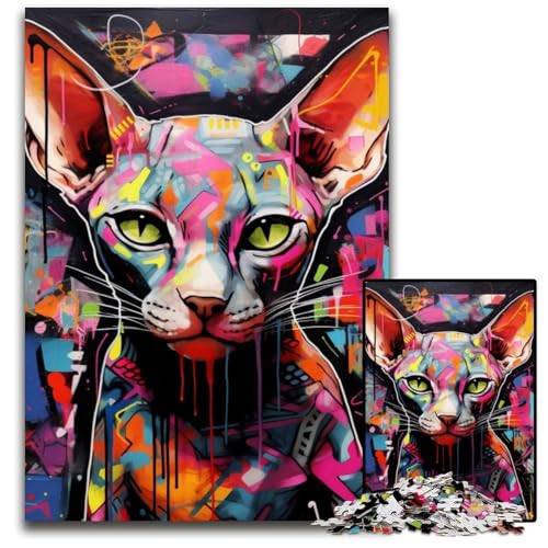 Haarloses Katzen-Graffiti-Puzzle 1000 Teile für Erwachsene, Puzzle für Erwachsene, Gehirn-Herausforderungsgeschenk, pädagogische Aktivität für Teenager, 50x75cm/19,68x29,52 Zoll Haarloses Katzen-Graffiti-Puzzle 1000 Teile für Erwachsene, Puzzle für Erwachsene, Gehirn-Herausforderungsgeschenk, pädagogische Aktivität für Teenager, 50x75cm/19,68x29,52 Zoll von MrChunlong