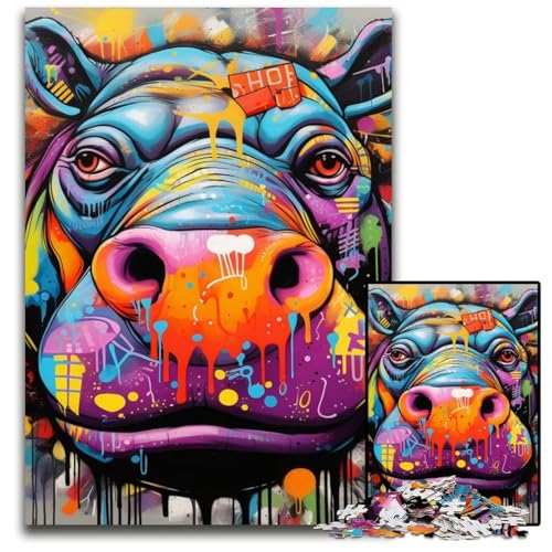 Hippo Graffiti 1000-teiliges Puzzle. Anspruchsvolles Denkspiel, Familienaktivität, Heimdekoration, 50x75cm/19,68x29,52 Zoll Hippo Graffiti 1000-teiliges Puzzle. Anspruchsvolles Denkspiel, Familienaktivität, Heimdekoration, 50x75cm/19,68x29,52 Zoll von MrChunlong