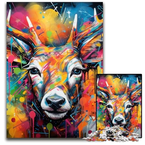 Hirsch-Graffiti, 1000-teiliges Puzzle für Erwachsene, Holzpuzzle, anspruchsvolles DIY-Dekorationsspiel, interaktives Familienspielzeug, 50x75cm/19,68x29,52 Zoll Hirsch-Graffiti, 1000-teiliges Puzzle für Erwachsene, Holzpuzzle, anspruchsvolles DIY-Dekorationsspiel, interaktives Familienspielzeug, 50x75cm/19,68x29,52 Zoll von MrChunlong