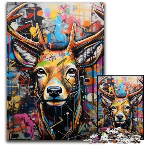 Hirsch-Graffiti-Puzzle, 1000 Teile, Holzpuzzle für Erwachsene, anspruchsvolles Denkspiel – entspannendes Spielzeug für Teenager, 50x75cm/19,68x29,52 Zoll Hirsch-Graffiti-Puzzle, 1000 Teile, Holzpuzzle für Erwachsene, anspruchsvolles Denkspiel – entspannendes Spielzeug für Teenager, 50x75cm/19,68x29,52 Zoll von MrChunlong