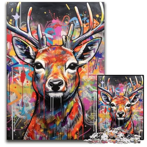 Hirsch-Graffiti-Puzzle 1000 Teile für Erwachsene, Puzzle für Erwachsene, DIY-Heimdekor-Geschenk, Denksportspiel, 26x38cm/10,23x14,96 Zoll Hirsch-Graffiti-Puzzle 1000 Teile für Erwachsene, Puzzle für Erwachsene, DIY-Heimdekor-Geschenk, Denksportspiel, 26x38cm/10,23x14,96 Zoll von MrChunlong