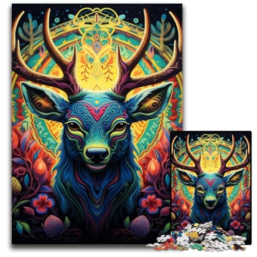 Hirsch-Psychedelic-Art-Puzzle 1000 Teile für Erwachsene, anspruchsvolles Rätsel, Denksportaufgabe, Spiel für Erwachsene, interaktive Familienaktivität, 50x75cm/19,68x29,52 Zoll Hirsch-Psychedelic-Art-Puzzle 1000 Teile für Erwachsene, anspruchsvolles Rätsel, Denksportaufgabe, Spiel für Erwachsene, interaktive Familienaktivität, 50x75cm/19,68x29,52 Zoll von MrChunlong