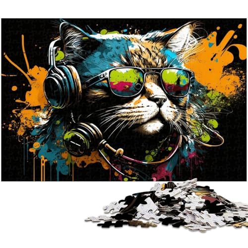 Katze mit Kopfhörern, 1000-teiliges Puzzle, Holzpuzzle, DIY-Dekoration, Gehirn-Herausforderung, für Erwachsene, Familie, 50x75cm/19,68x29,52 Zoll Katze mit Kopfhörern, 1000-teiliges Puzzle, Holzpuzzle, DIY-Dekoration, Gehirn-Herausforderung, für Erwachsene, Familie, 50x75cm/19,68x29,52 Zoll von MrChunlong