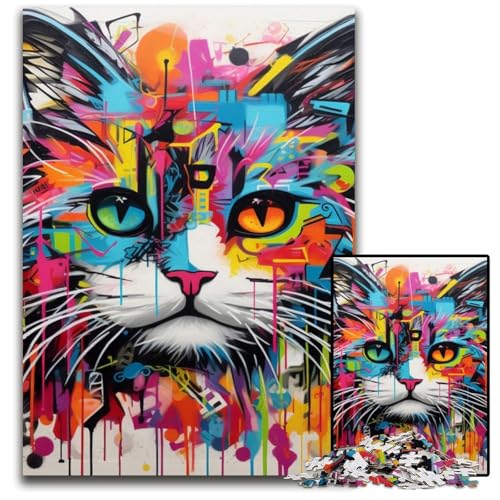 Katzen-Graffiti-Puzzle, 1000 Teile, für Erwachsene, Holzpuzzle, entspannende Unterhaltung, Heimdekoration, 50x75cm/19,68x29,52 Zoll Katzen-Graffiti-Puzzle, 1000 Teile, für Erwachsene, Holzpuzzle, entspannende Unterhaltung, Heimdekoration, 50x75cm/19,68x29,52 Zoll von MrChunlong