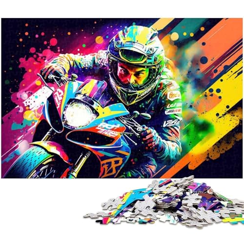 Motorradrennfahrer-Puzzle 1000 Teile für Erwachsene, anspruchsvolles Rätsel, Denksportaufgabe, Spiel für Erwachsene, interaktive Familienaktivität, 50x75cm/19,68x29,52 Zoll von MrChunlong