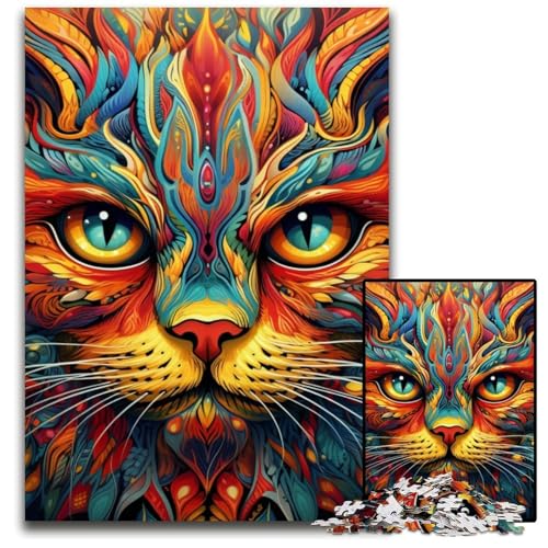Psychedelische Katze, 1000-teiliges Puzzle, Holzpuzzle für Erwachsene, anspruchsvolles Denkspiel – entspannendes Spielzeug für Teenager, 50x75cm/19,68x29,52 Zoll Psychedelische Katze, 1000-teiliges Puzzle, Holzpuzzle für Erwachsene, anspruchsvolles Denkspiel – entspannendes Spielzeug für Teenager, 50x75cm/19,68x29,52 Zoll von MrChunlong