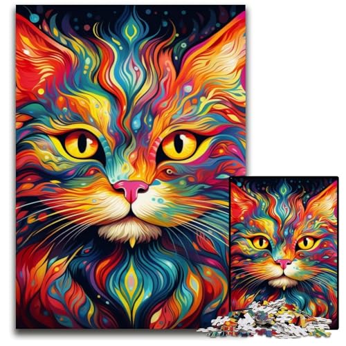 Psychedelisches Katzen-Puzzle, 1000 Teile, für Erwachsene, Holzpuzzle, Heimdekoration und Urlaubsspaß, 50x75cm/19,68x29,52 Zoll Psychedelisches Katzen-Puzzle, 1000 Teile, für Erwachsene, Holzpuzzle, Heimdekoration und Urlaubsspaß, 50x75cm/19,68x29,52 Zoll von MrChunlong