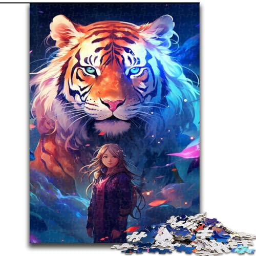 Puzzle 1000 Teile, Bunter Tiertiger, aus Holz, interaktives Familienspiel, geeignet für Kinder ab 14 Jahren, 50x75cm, Denkspiel für Teenager von MrChunlong
