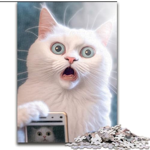 Puzzle 1000 Teile, Lustiges Katzen-Schock-Puzzle aus Holz, Herausforderndes Denkspiel für Teenager, Familienspaß-Interaktives Spiel, 1000 Teile(50x75cm) von MrChunlong