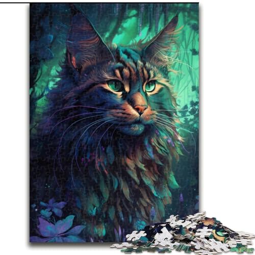 Puzzle 1000 Teile Bunte Maine Coon Katze aus Holz, Hochschwieriges Denkspiel für Jugendliche 50x75cm Weihnachten oder Geburtstagen von MrChunlong