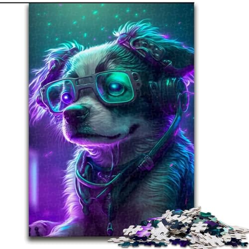 Puzzle 1000 Teile Süßer Hund aus Holz, Hochschwieriges Denkspiel für Jugendliche 50x75cm Weihnachten oder Geburtstagen von MrChunlong