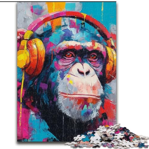 Puzzle 1000 Teile für Erwachsene, AFFE mit Kopfhörern, Lernspiele, Heimdekoration ganze Familie (Größe 50x75cm) von MrChunlong