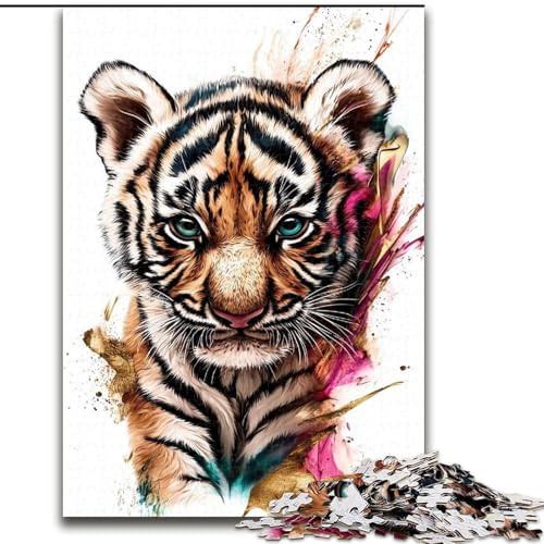 Puzzle 1000 Teile für Erwachsene, Aquarelltiger, für Erwachsene ab 14 Jahren, Lernspiel, Herausforderung, Spielzeug, Geschenk zum Geburtstag (Größe 50x75cm) von MrChunlong