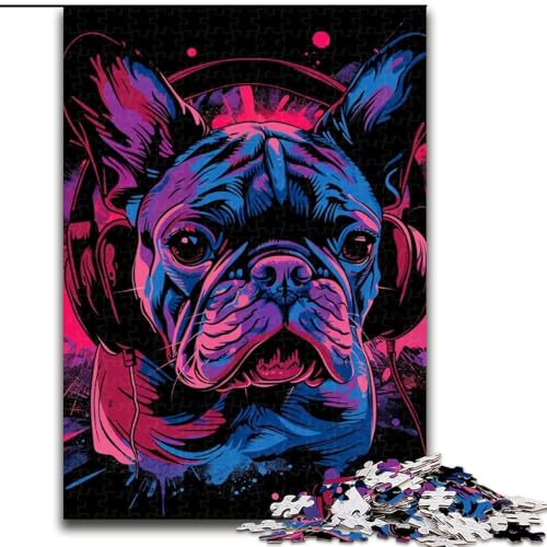 Puzzle 1000 Teile für Erwachsene, Bulldoggen-DJ mit Kopfhörern, aus Holz, Kinder ab 14 Jahren, 50x75cm, Denkspiel für Teenager von MrChunlong
