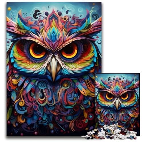 Puzzle 1000 Teile für Erwachsene, Bunte Eulen, Karton, Denkspiel für Teenager und Familieninteraktion, 26x38cm/10,23x14,96 Zoll von MrChunlong