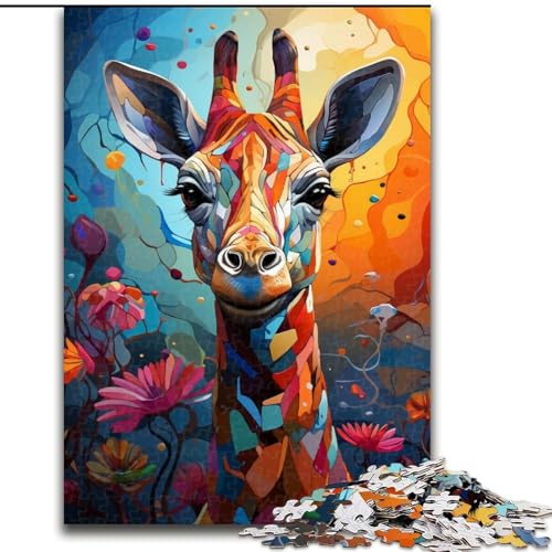 Puzzle 1000 Teile für Erwachsene, Bunte Giraffenkunst aus Holz, Kinder ab 14 Jahren, 50x75cm, Denkspiel für Teenager von MrChunlong