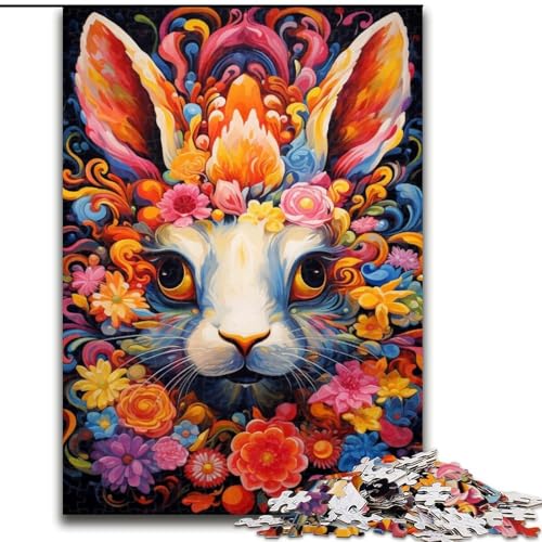 Puzzle 1000 Teile für Erwachsene, Bunte Kaninchen aus Holz, einzigartige DIY-Geschenkidee zur Heimdekoration, 50x75cm, Denkspiel für Teenager von MrChunlong