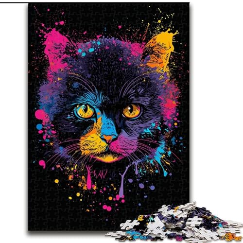 Puzzle 1000 Teile für Erwachsene, Bunte Katze aus Holz, perfekte DIY-Kunstdekoration oder Geburtstagsgeschenk, 50x75cm, Denkspiel für Teenager von MrChunlong