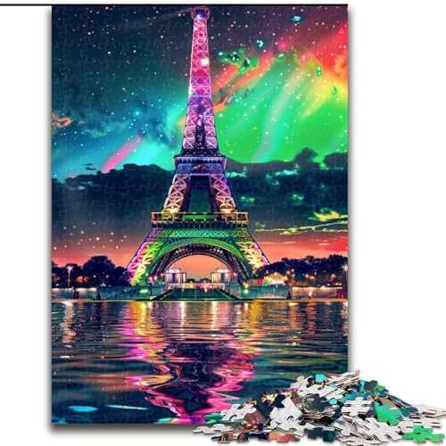 Puzzle 1000 Teile für Erwachsene, Bunter Eiffelturm aus Holz, Kinder ab 14 Jahren, 50x75cm, Denkspiel für Teenager von MrChunlong