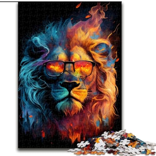 Puzzle 1000 Teile für Erwachsene, Bunter Löwe mit Brille, Puzzle aus Holz, Geburtstage, Feiertage, Weltraum-Party-Dekorationen, 1000 Stück(50x75cm) von MrChunlong