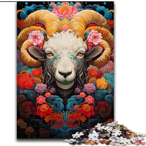 Puzzle 1000 Teile für Erwachsene, Buntes Ziegenpuzzle aus Holz, Geschenkidee zum Geburtstag, Herausforderndes Denkspiel, 1000 Teile(50x75cm) von MrChunlong