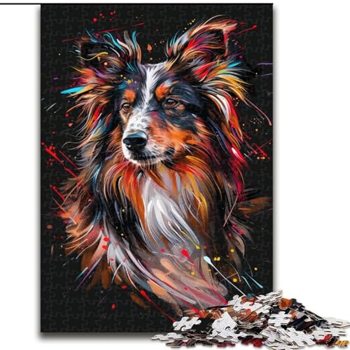 Puzzle 1000 Teile für Erwachsene, Collie-Hundekunst aus Holz, Kinder ab 14 Jahren, 50x75cm, Denkspiel für Teenager von MrChunlong