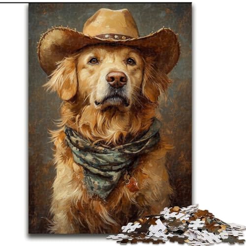 Puzzle 1000 Teile für Erwachsene, Cowboy, Golden Retriever, Spiele, Spielzeug, Geschenk, einzigartige Geburtstags- und Geschenkideen für Kinder ab 14 Jahren (Größe 26x38cm) von MrChunlong