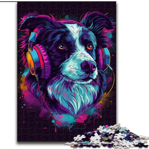 Puzzle 1000 Teile für Erwachsene, DJ Neon Border Collie, aus Holz, Kinder ab 14 Jahren, 50x75cm, Spaß für die ganze Familie, Basteln, perfekt für Geburtstage, Feiertage von MrChunlong