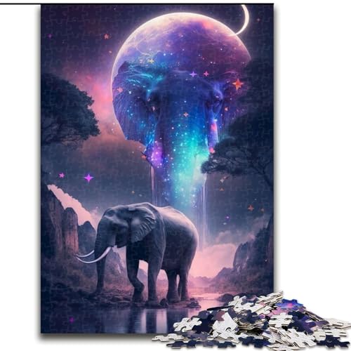 Puzzle 1000 Teile für Erwachsene, Elefanten-Mondlicht-Puzzle aus Pappe, entspannende Unterhaltung, Heimdekoration, 1000 Teile(26x38cm) von MrChunlong