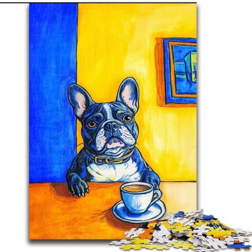 Puzzle 1000 Teile für Erwachsene, Französische Bulldogge trinkt Kaffee, Lernspiele, Heimdekoration ganze Familie (Größe 50x75cm) von MrChunlong