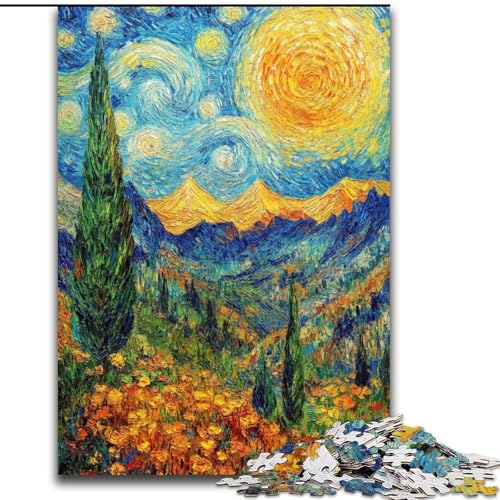 Puzzle 1000 Teile für Erwachsene, Geschenk Berggemälde von Van Gogh, für Erwachsene ab 14 Jahren, Lernspiel, Herausforderung, Spielzeug, Geschenk zum Geburtstag (Größe 50x75cm) von MrChunlong