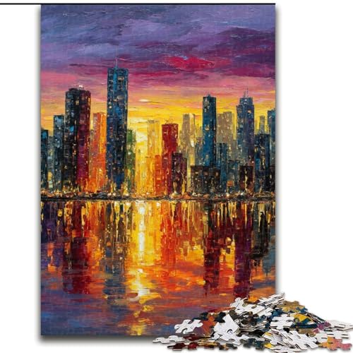 Puzzle 1000 Teile für Erwachsene, Geschenke, Buntglasstadt, für Erwachsene ab 14 Jahren, Lernspiel, Herausforderung, Spielzeug, Geschenk zum Geburtstag (Größe 50x75cm) von MrChunlong
