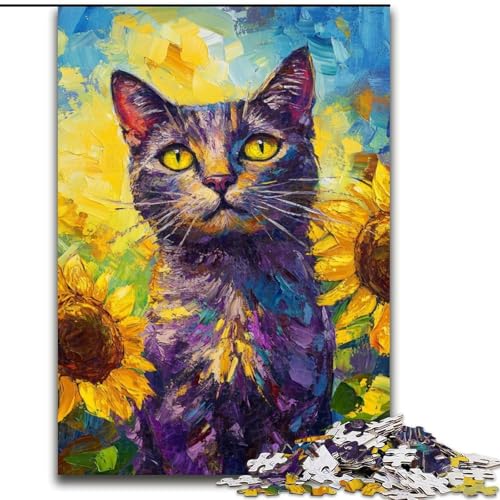 Puzzle 1000 Teile für Erwachsene, Geschenke, Sonnenblumen und Katzen, für Erwachsene ab 14 Jahren, Lernspiel, Herausforderung, Spielzeug, Geschenk zum Geburtstag (Größe 50x75cm) von MrChunlong