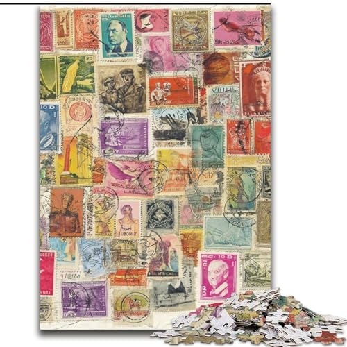 Puzzle 1000 Teile für Erwachsene, Geschenke, Vintage-Briefmarken-Collage, für Erwachsene ab 14 Jahren, Lernspiel, Herausforderung, Spielzeug, Geschenk zum Geburtstag (Größe 26x38cm) von MrChunlong