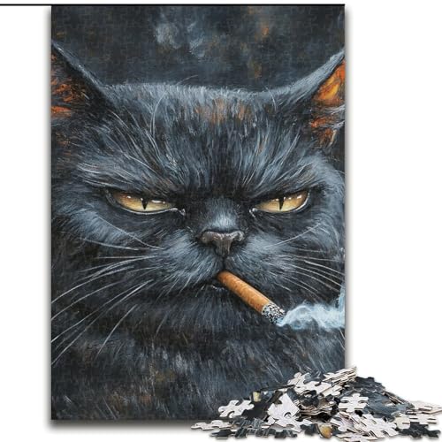Puzzle 1000 Teile für Erwachsene, Geschenke für Rauchende Katze, für Erwachsene ab 14 Jahren, Lernspiel, Herausforderung, Spielzeug, Geschenk zum Geburtstag (Größe 50x75cm) von MrChunlong