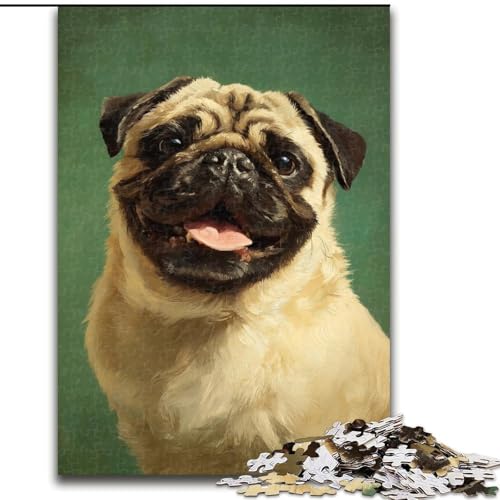 Puzzle 1000 Teile für Erwachsene, Happy Pug, Lernspiele, Heimdekoration, ganze Familie (Größe 50x75cm) von MrChunlong
