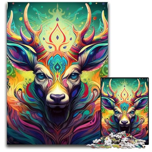 Puzzle 1000 Teile für Erwachsene, Hirsch, psychedelische Kunst, Holzpuzzle, Denkspiel für Teenager und Familieninteraktion, 50x75cm/19,68x29,52 Zoll Puzzle 1000 Teile für Erwachsene, Hirsch, psychedelische Kunst, Holzpuzzle, Denkspiel für Teenager und Familieninteraktion, 50x75cm/19,68x29,52 Zoll von MrChunlong