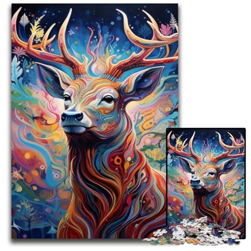 Puzzle 1000 Teile für Erwachsene, Hirsch, psychedelische Kunst, Holzpuzzle, Denkspiel für Teenager und Familieninteraktion, 50x75cm/19,68x29,52 Zoll von MrChunlong