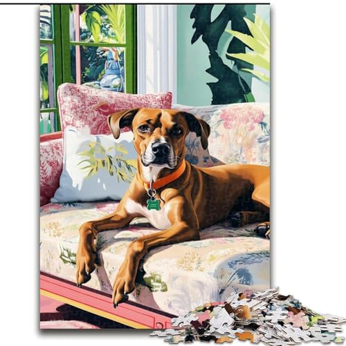 Puzzle 1000 Teile für Erwachsene, Hund auf dem Sofa, Lernspiele, Heimdekoration ganze Familie (Größe 26x38cm) von MrChunlong