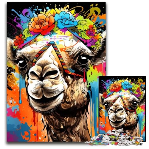 Puzzle 1000 Teile für Erwachsene, Kamel mit Blumen, Puzzle aus Pappe, Denkspiel, interaktives Familienspiel, geeignet für Kinder ab 14 Jahren, 26x38cm/10,23x14,96 Zoll Puzzle 1000 Teile für Erwachsene, Kamel mit Blumen, Puzzle aus Pappe, Denkspiel, interaktives Familienspiel, geeignet für Kinder ab 14 Jahren, 26x38cm/10,23x14,96 Zoll von MrChunlong