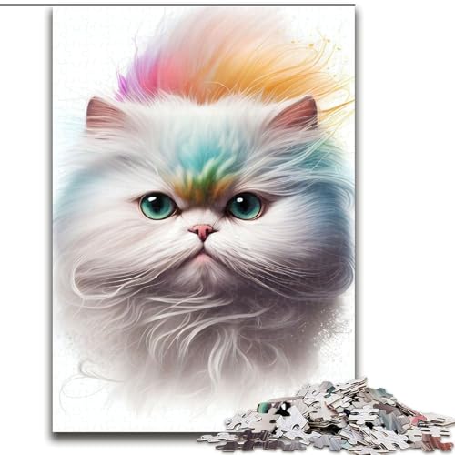 Puzzle 1000 Teile für Erwachsene, Katze, abstraktes Tiergesicht, Puzzle aus Holz, Familie und Freunde, knifflige Herausforderung, 1000 Teile(50x75cm) von MrChunlong