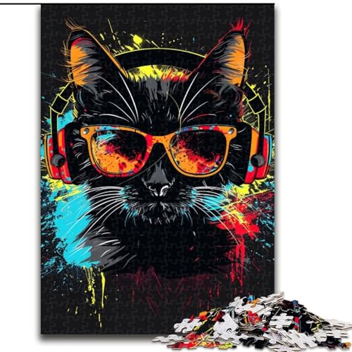 Puzzle 1000 Teile für Erwachsene, Katze mit Kopfhörern und Sonnenbrille, aus Holz, Kinder ab 14 Jahren, 50x75cm, Denkspiel für Teenager von MrChunlong