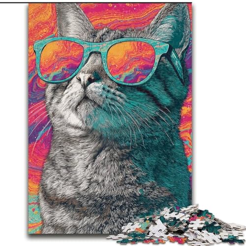 Puzzle 1000 Teile für Erwachsene, Katze mit Sonnenbrille, Lernspiele, Heimdekoration ganze Familie (Größe 26x38cm) von MrChunlong