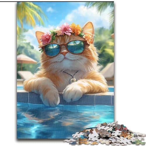 Puzzle 1000 Teile für Erwachsene, Katze mit Sonnenbrille, Lernspiele, Heimdekoration ganze Familie (Größe 50x75cm) von MrChunlong
